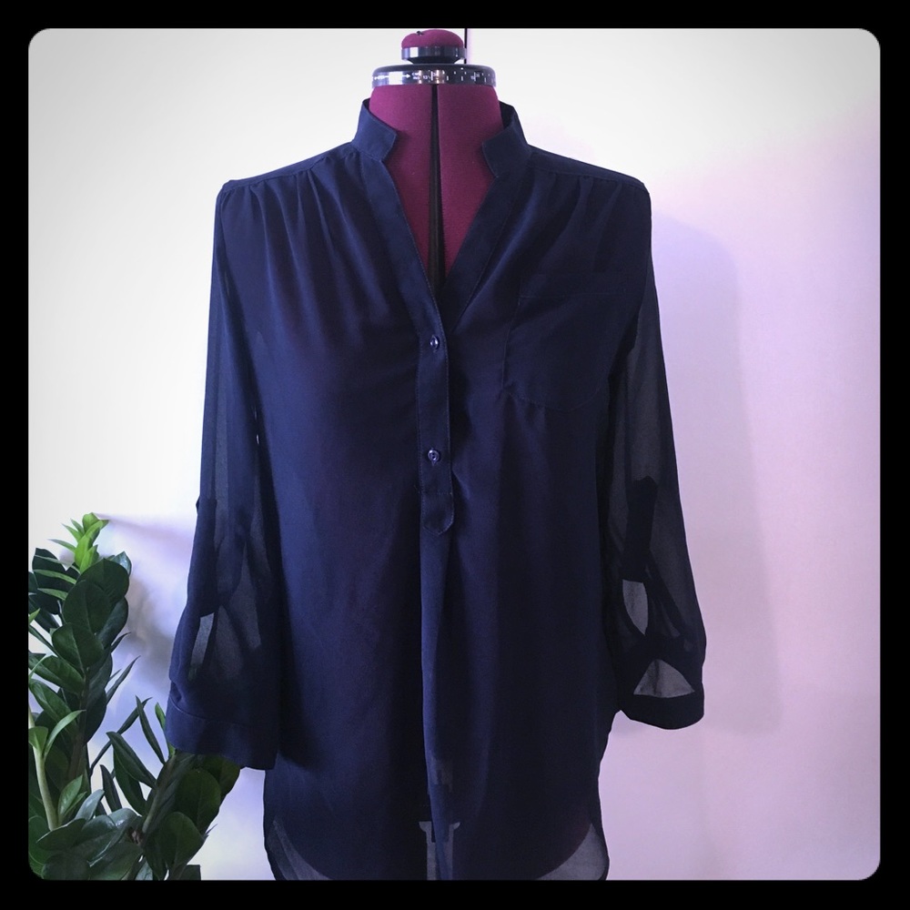 Francesca’s Sheer navy blouse
